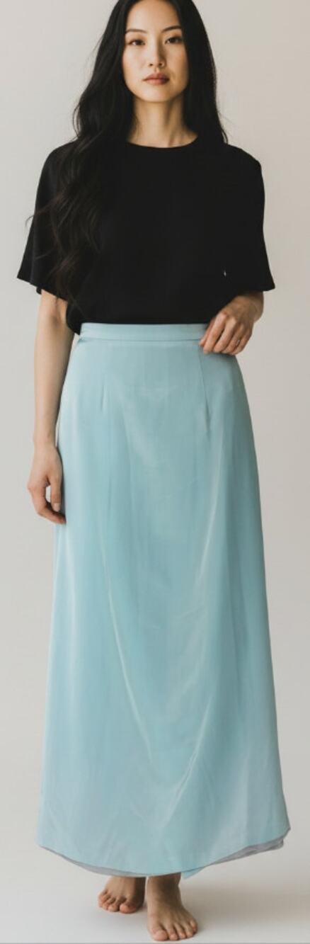 Patrick Collection Vintage Aqua Blue Silk Maxi Skirt Size 10